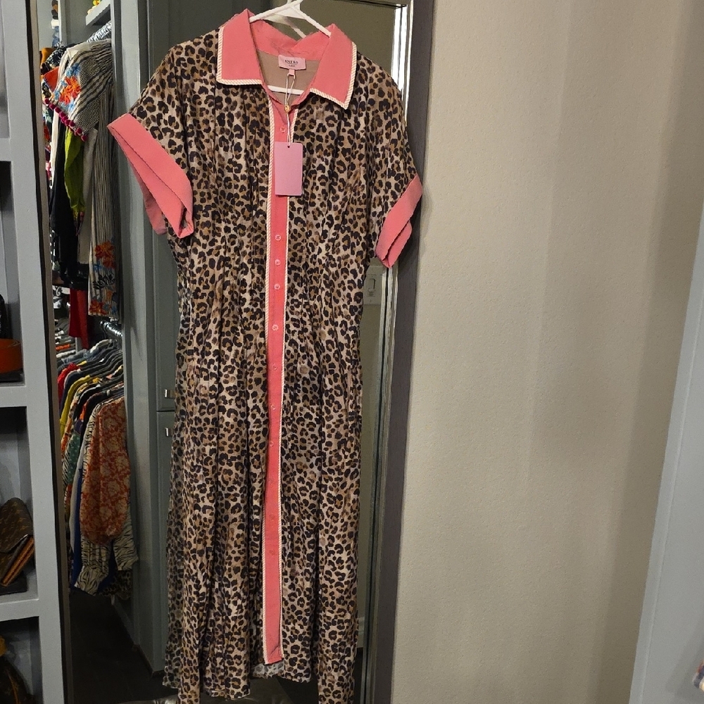 Entro Leopard Print Maxi Dress with Pink Accents - Picture 7 of 9